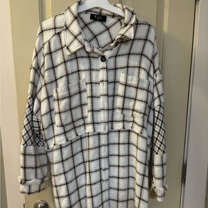 White, black, brown plaid pattern tunic, impressions boutique